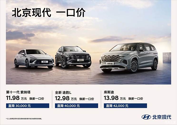 最高直降4.2万元 北京现代多车公布一口价 索纳塔限时售11.98万元
